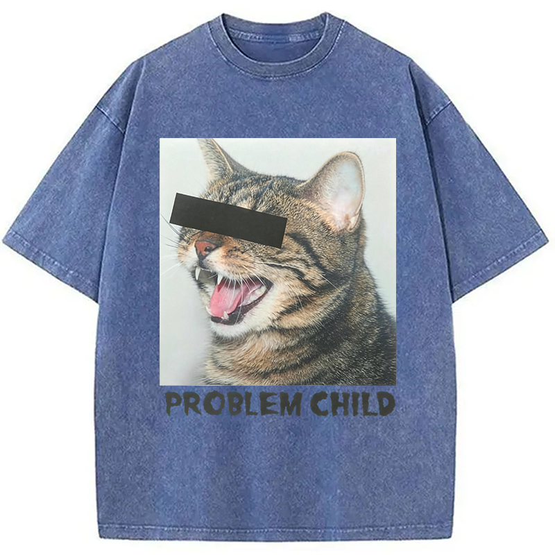 Modecanvas Problem Child Cat Washed T-Shirt-modecanvas