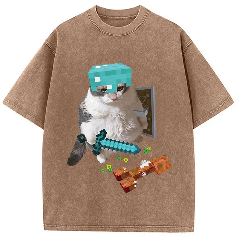 Modecanvas Diamond Armor Cat Creeper Washed T-Shirt