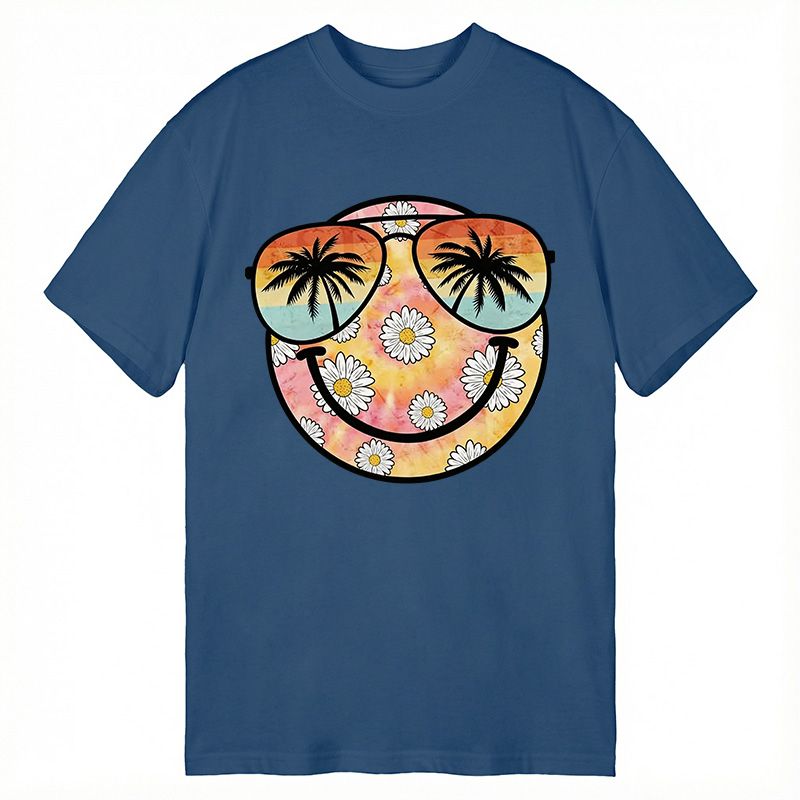 Modecanvas Summer Daisy Smile Face DTG Printing Classic T-Shirt-modecanvas