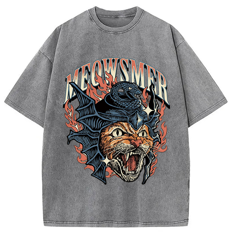 Modecanvas Meowsmer Cat DTG Printing Washed T-Shirt