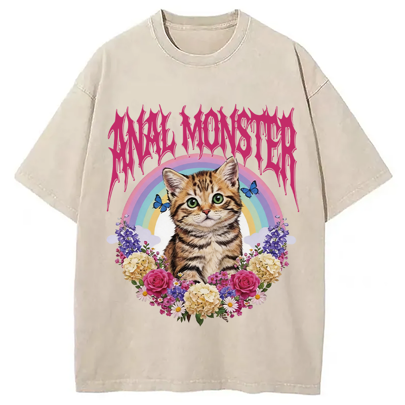 Modecanvas Anal Monster Cat DTG Printing Washed T-Shirt