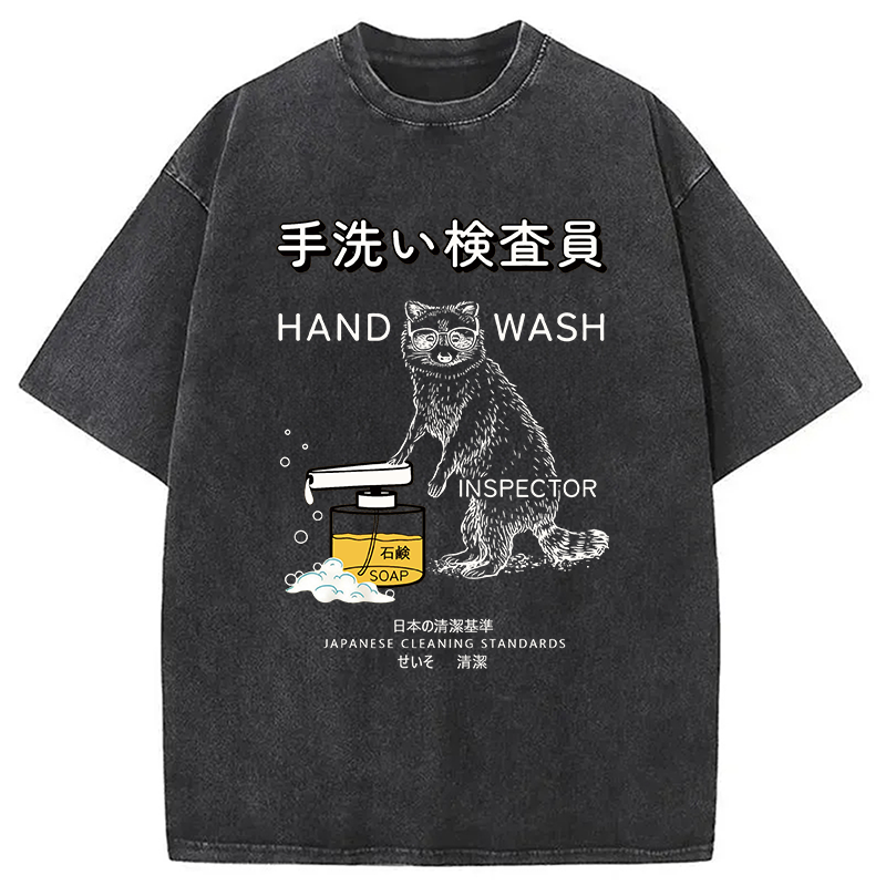 Modecanvas Raccoon Hand Wash Inspector DTG Printing Washed T-Shirt-modecanvas