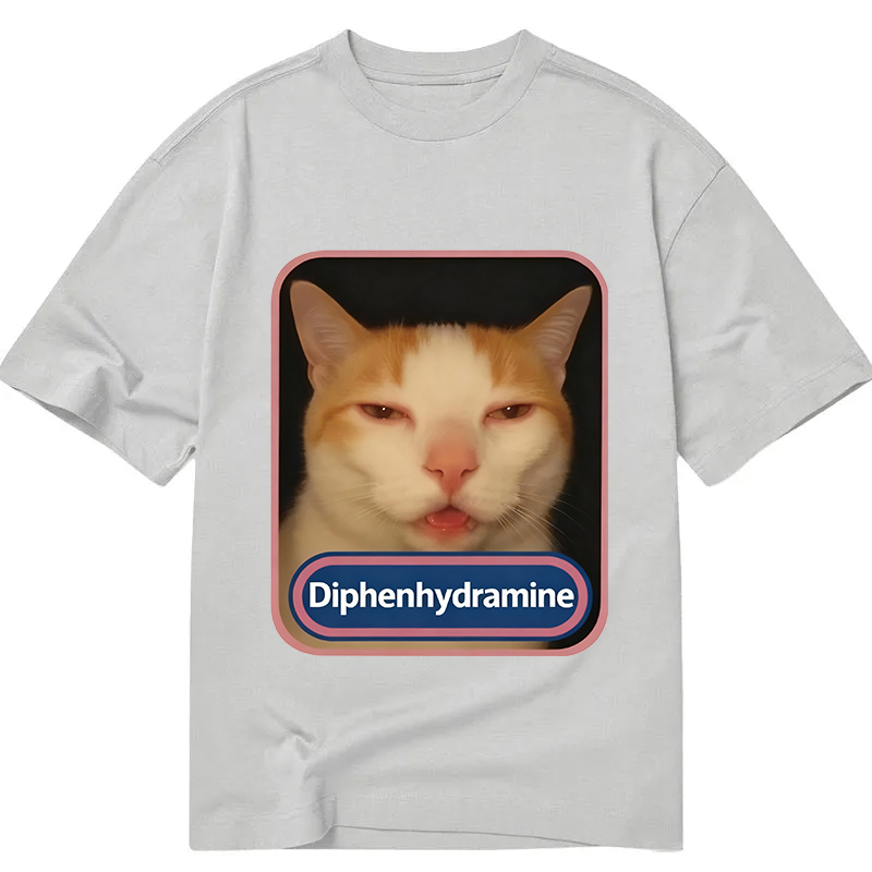 Modecanvas Pink Diphenhydramine Meme Cat DTG Printing Classic T-Shirt-modecanvas