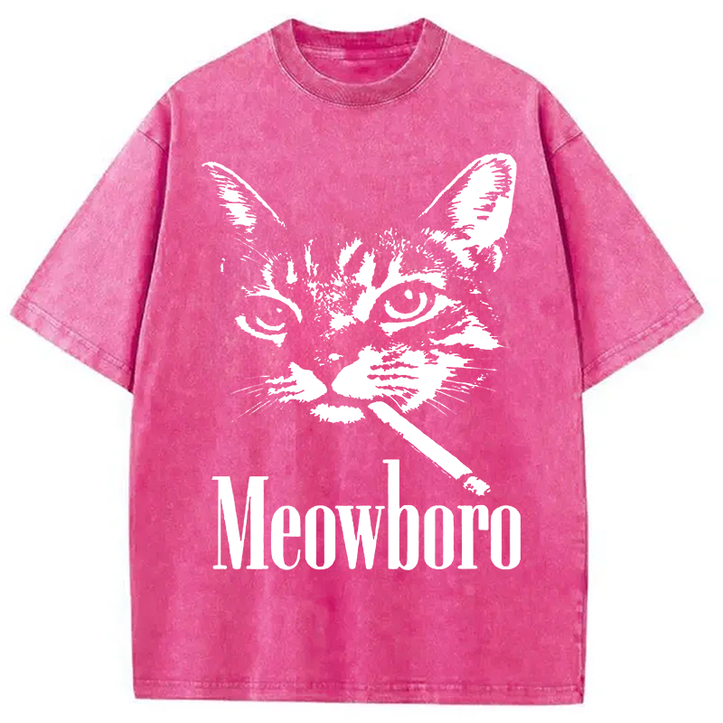 Modecanvas Vintage Smoking Cat DTG Printing Washed T-Shirt