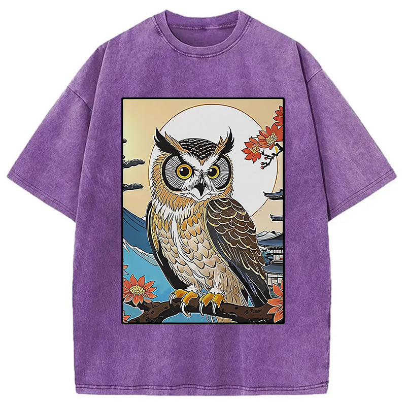 Modecanvas Owl Ukiyo-e Washed T-Shirt