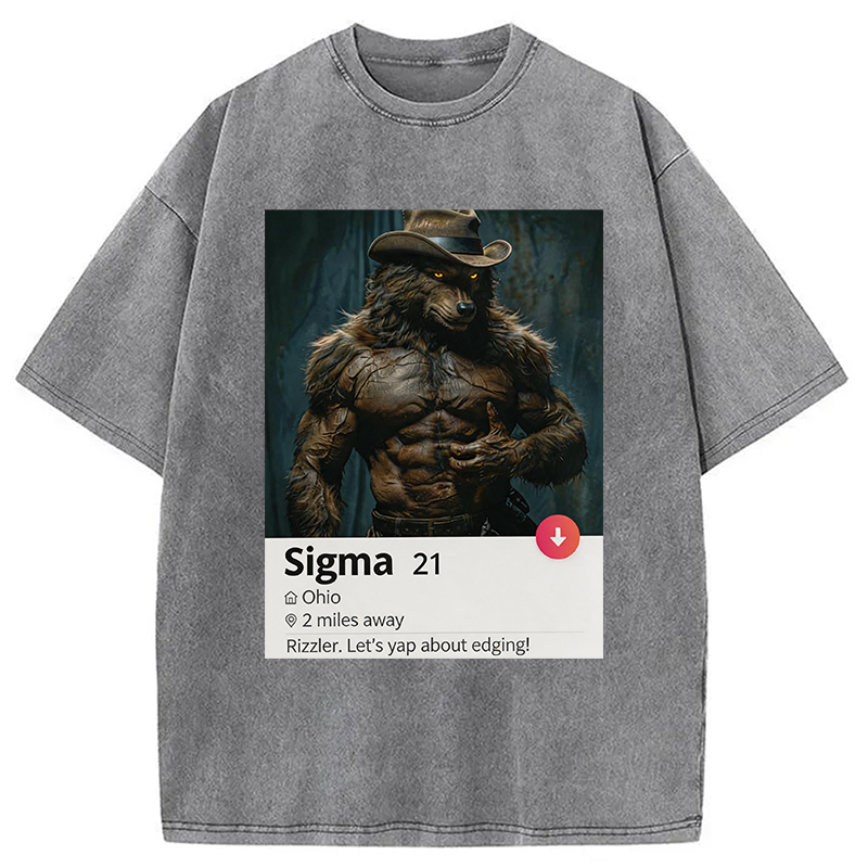 Modecanvas Sigma Werewolf Meme DTG Printing Washed T-Shirt