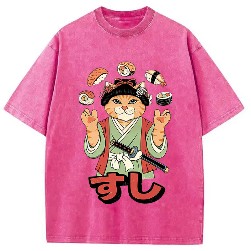 Modecanvas JUGGLING SUSHI DTG Printing Washed T-Shirt