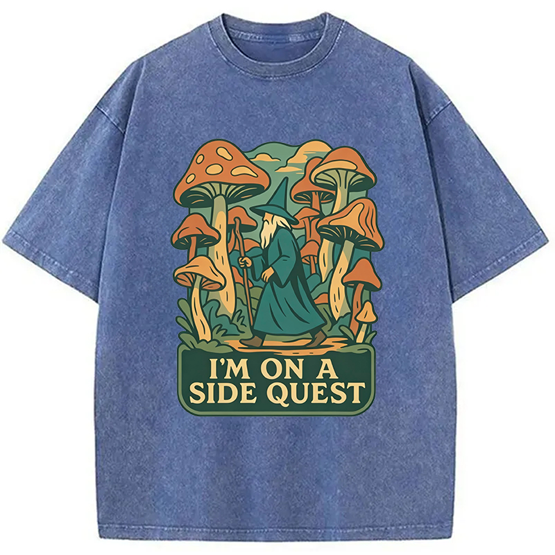 Modecanvas Funny Wizard Side Quest DTG Printing Washed T-Shirt