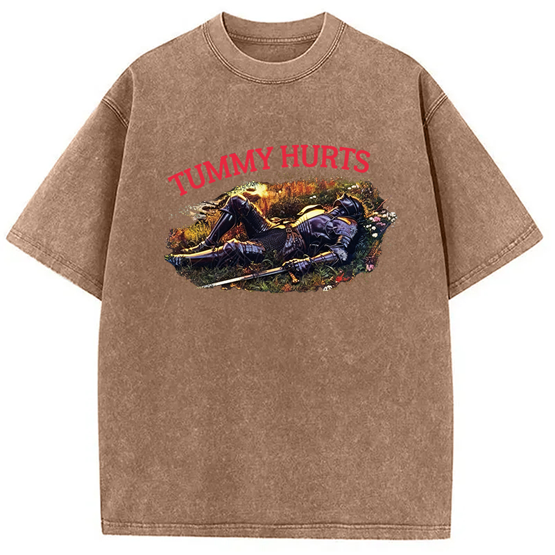 Modecanvas Tummy Hurts Knight DTG Printing Washed T-Shirt