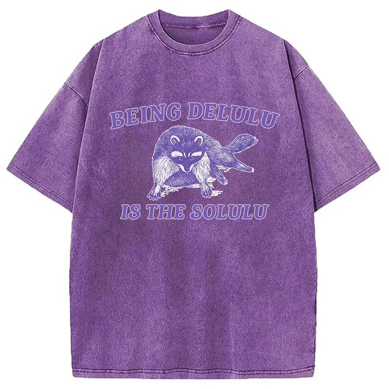 Modecanvas Funny Delusional Raccoon Washed T-Shirt