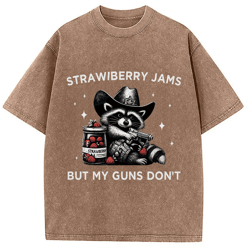 Modecanvas Strawberry Jams Funny Raccoon Cowboy Washed T-Shirt