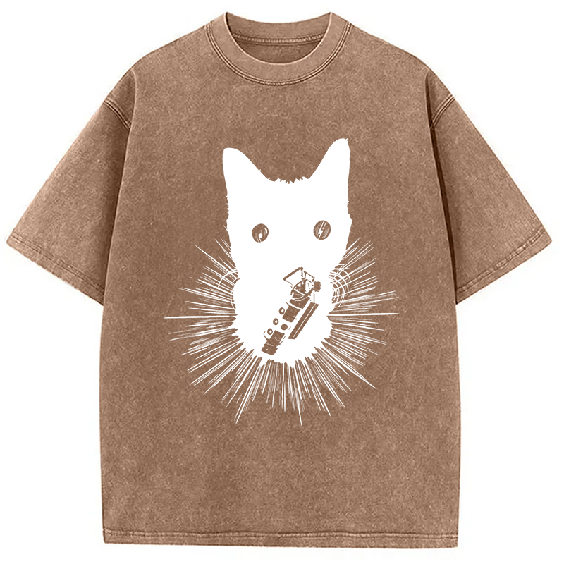 Modecanvas Think Fast Gaming Cat DTG Printing Washed T-Shirt-modecanvas