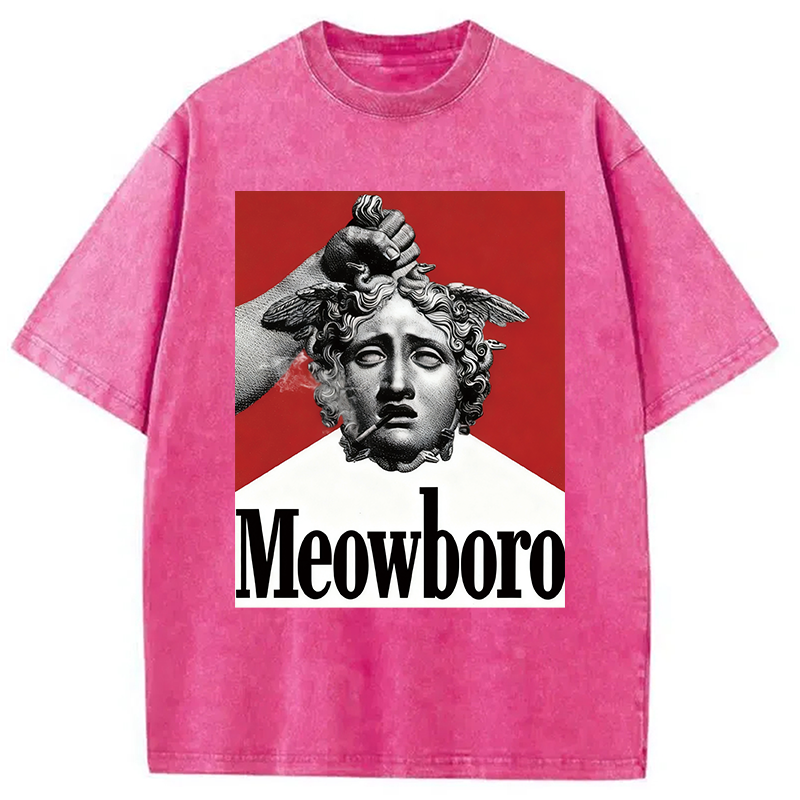 Modecanvas Funny Meowboro Cigarettes Meme Vintage Washed T-Shirt
