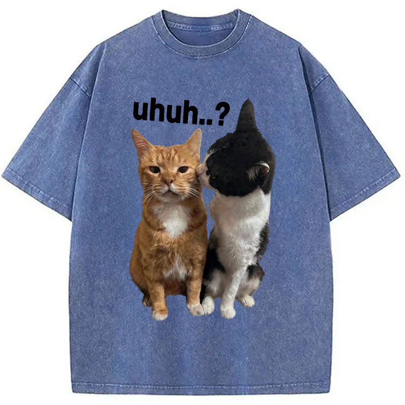 Modecanvas Uhuh..? Cat Meme DTG Printing Washed T-Shirt