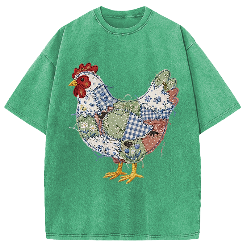 Modecanvas Patchwork Chicken DTG Printing Washed T-Shirt