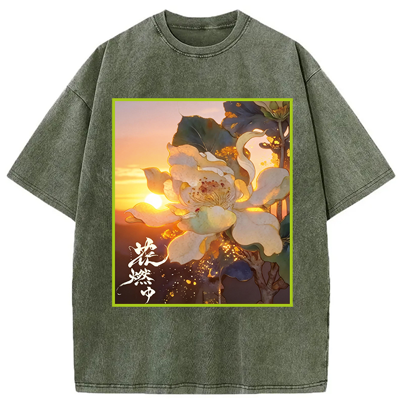 Modecanvas Lotus Adorned With Golden Specks DTG Printing Washed T-Shirt