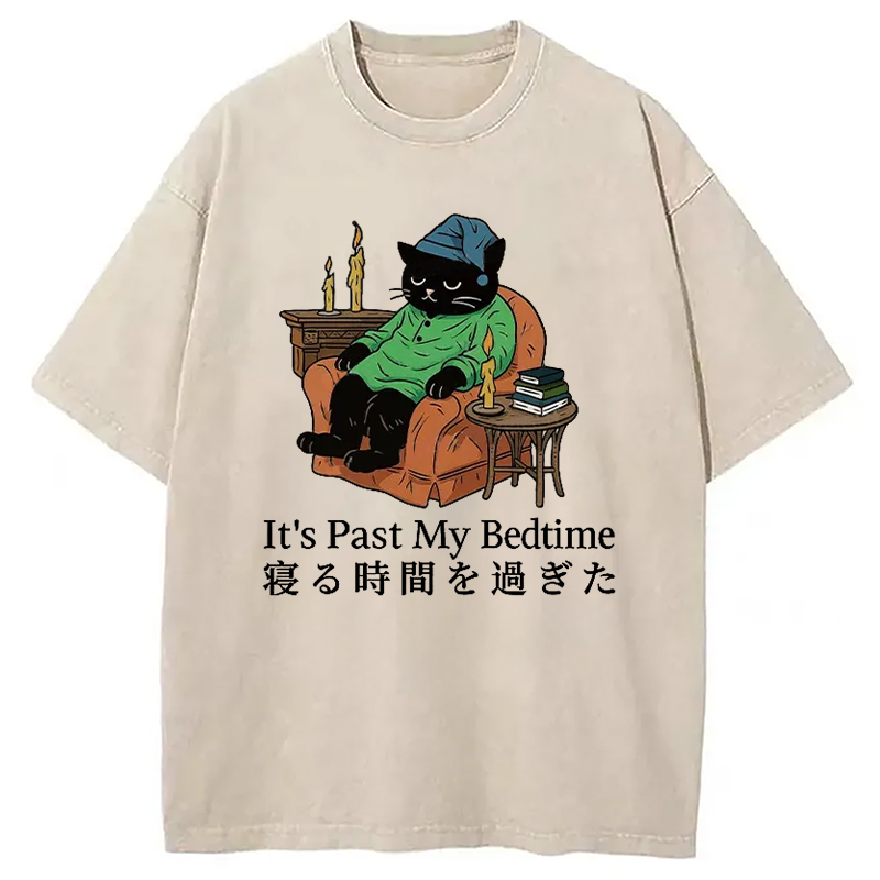 Modecanvas Cat That Goes To Bed Early Washed T-Shirt