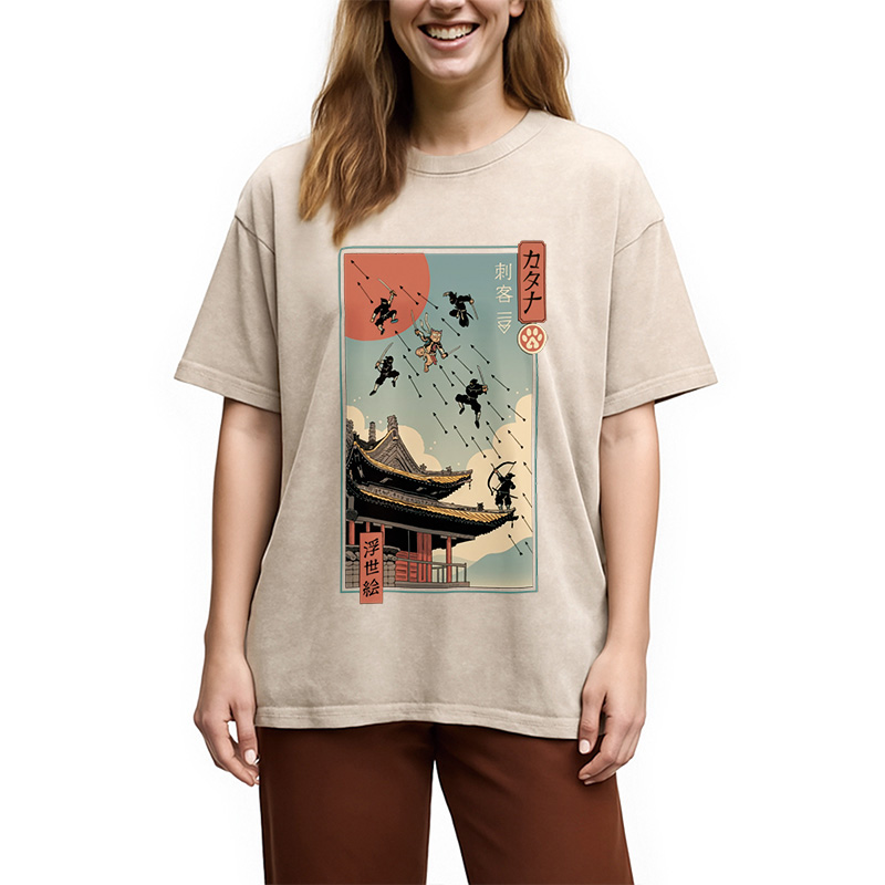 Modecanvas Catana Fight in Edo Washed T-Shirt