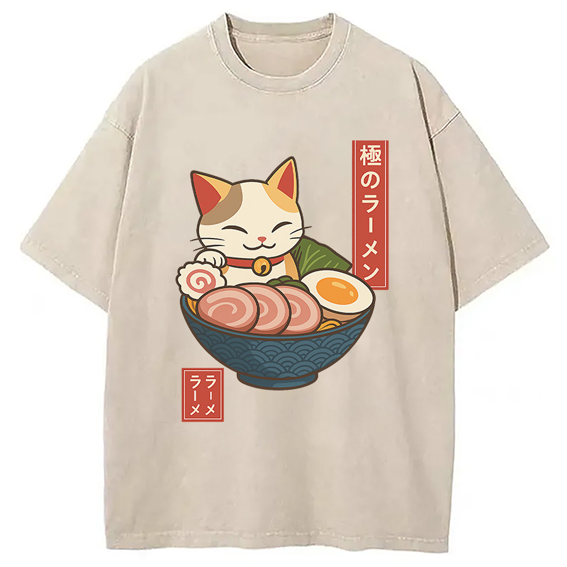 Modecanvas Neko Ramen Washed T-Shirt