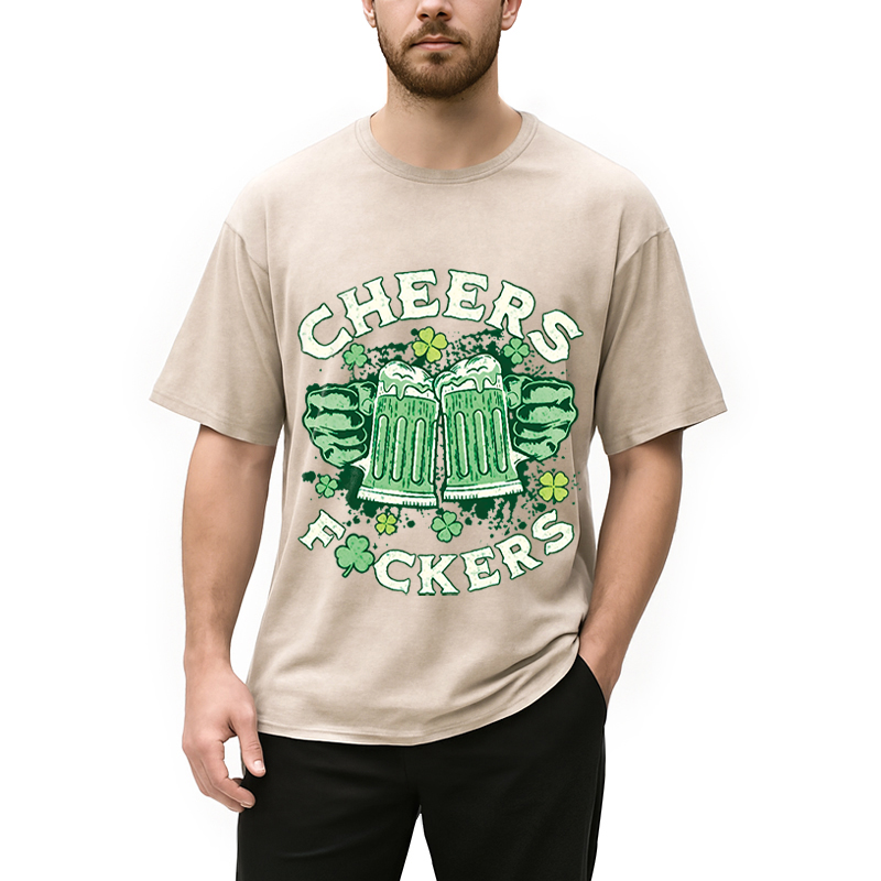 Modecanvas Cheers Fuckers St Patricks Day DTG Printing Washed T-Shirt