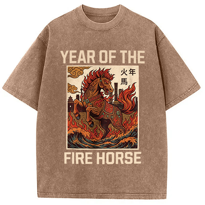 Modecanvas Year Of The Fire Horse DTG Printing Washed T-Shirt