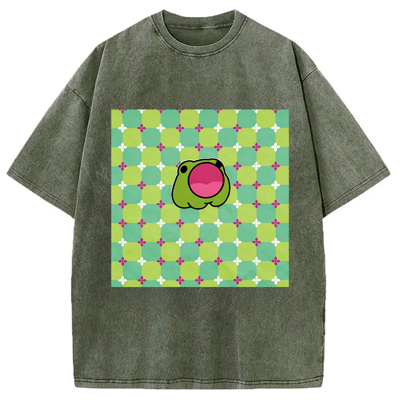 Modecanvas 3D Dizziness Frog DTG Printing Washed T-Shirt
