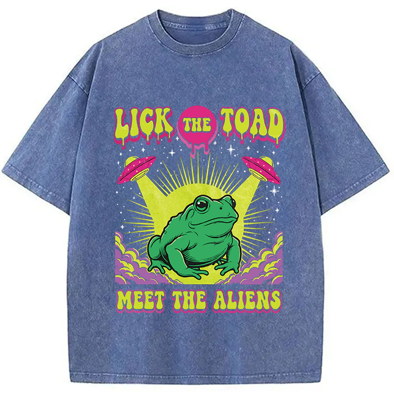 Modecanvas Lick The Toad Frog Meme DTG Printing Washed T-Shirt