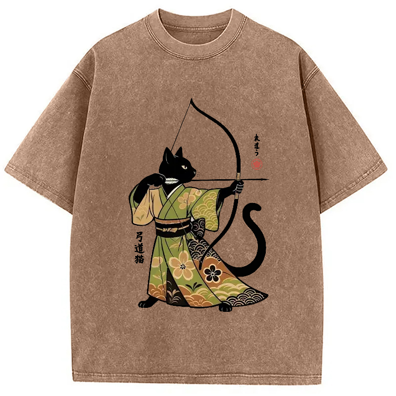 Modecanvas Japan Cat Archery Washed T-Shirt