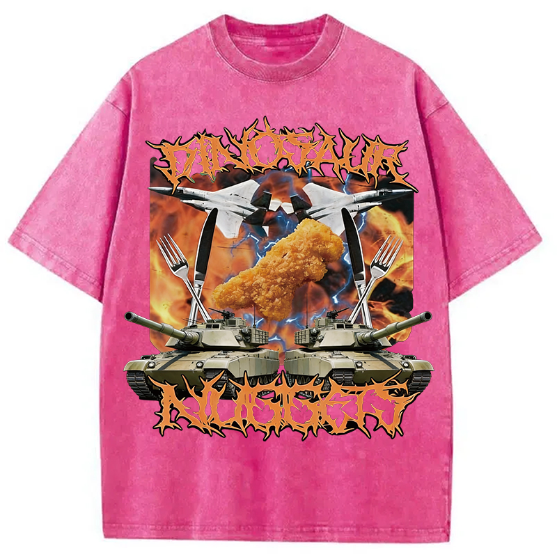 Modecanvas Funny Dinosaur Chicken Washed T-Shirt