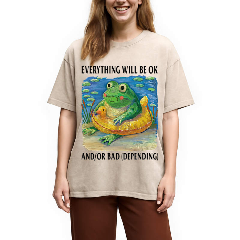 Modecanvas Everythings Ok Frog DTG Printing Washed T-Shirt