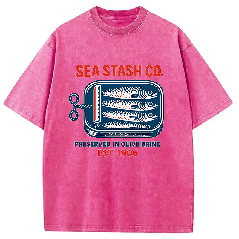 Modecanvas Funny Vintage Sardine Can Washed T-Shirt