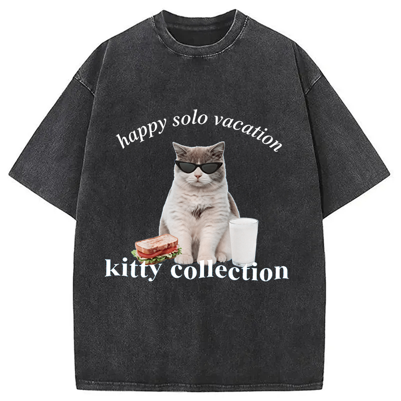 Modecanvas Happy Solo Vacation Kitty Collection DTG Printing Washed T-Shirt