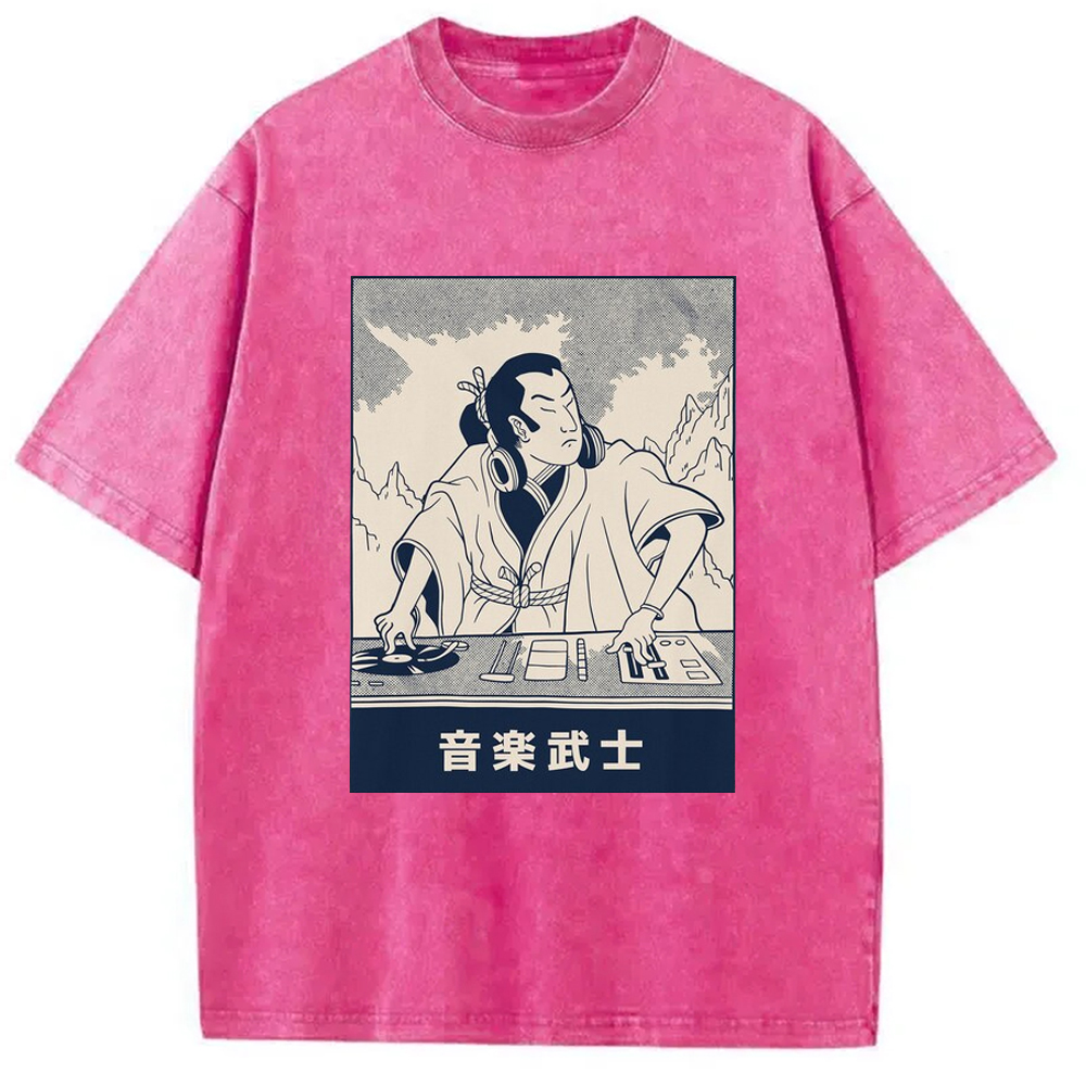 Modecanvas Musical Samurai Japanese Washed T-Shirt
