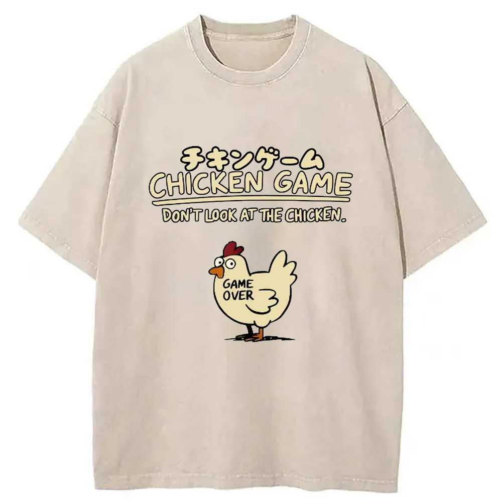 Modecanvas Chicken Game Cotton Washed T-shirt-modecanvas