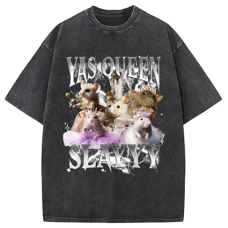 Modecanvas Yas Queen Slay Rat Washed T-Shirt