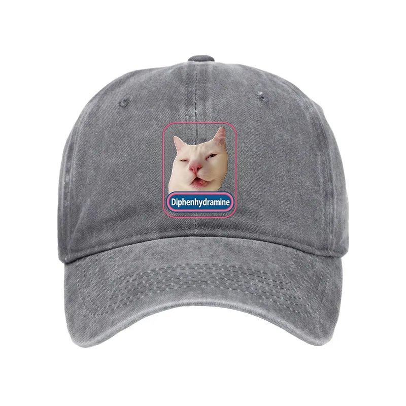 Modecanvas Funny Diphenhydramine Meme Cat Washed Cap-modecanvas