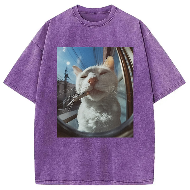 Modecanvas Smoking Cat Meme Washed T-Shirt