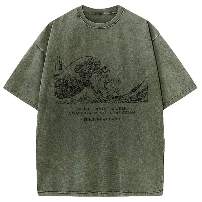 Modecanvas Enlightenment Quote Great Wave DTG Printing Washed T-Shirt