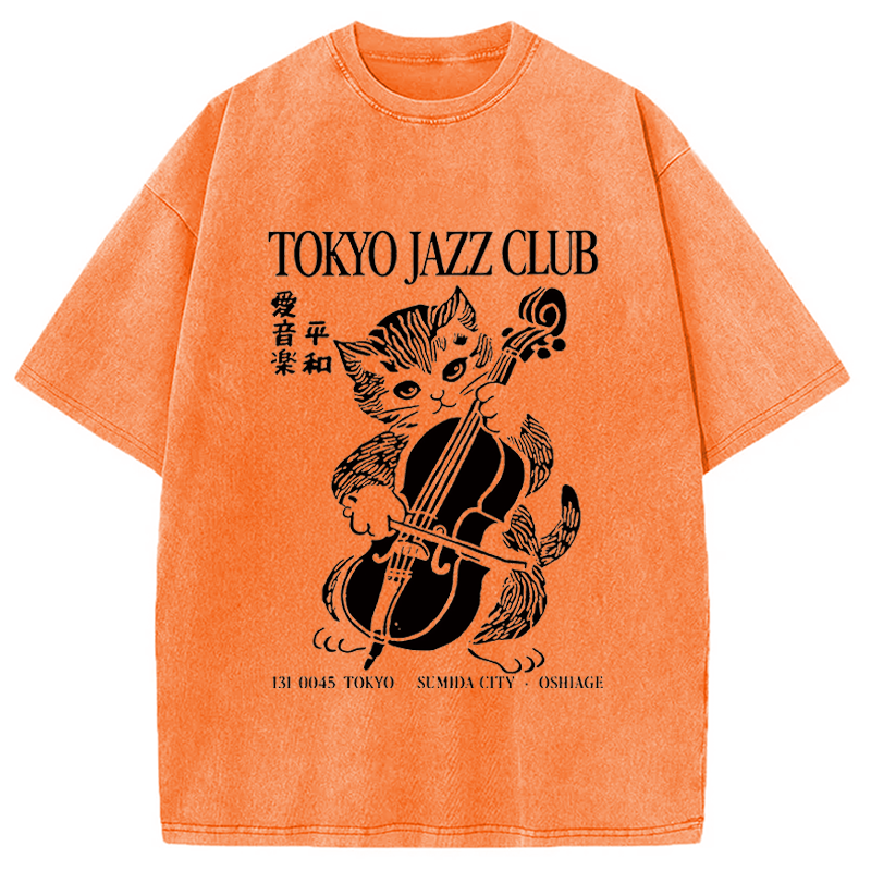 Modecanvas Tokyo Jazz Kitty DTG Printing Washed T-Shirt
