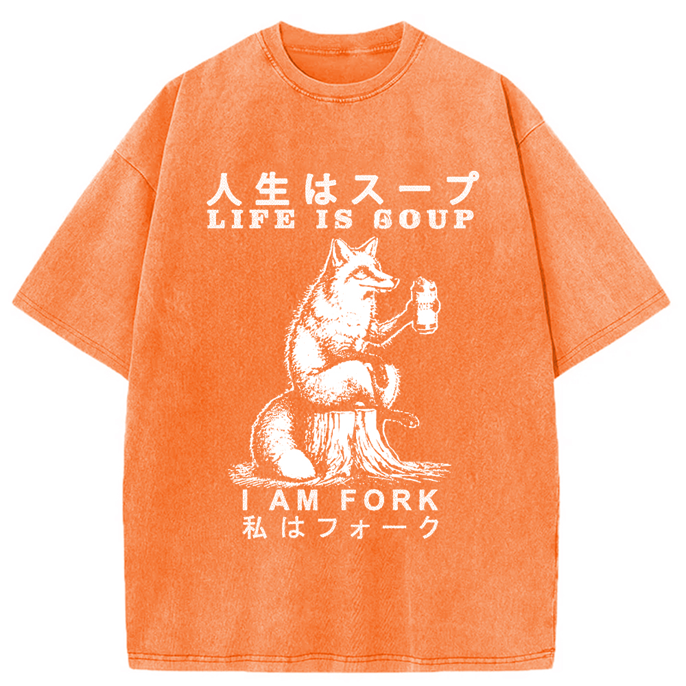 Modecanvas Life Is Soup I Am Fork Funny Washed T-Shirt