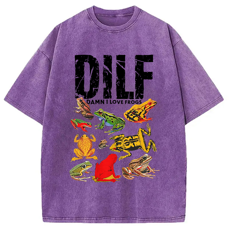 Modecanvas DILF Man I Love Frogs Funny Meme Washed T-Shirt-modecanvas