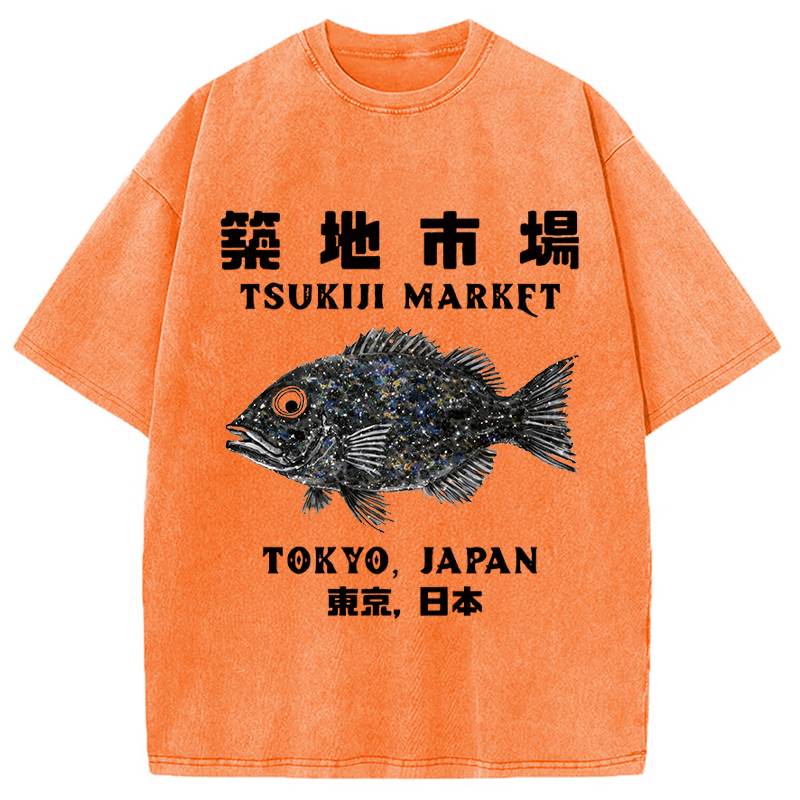 Modecanvas Tokyo Tsukiji Market DTG Printing Washed T-Shirt