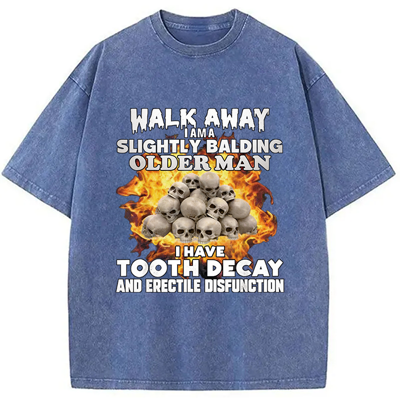 Modecanvas Walk Away Funny Skeleton Meme DTG Printing Washed T-Shirt-modecanvas