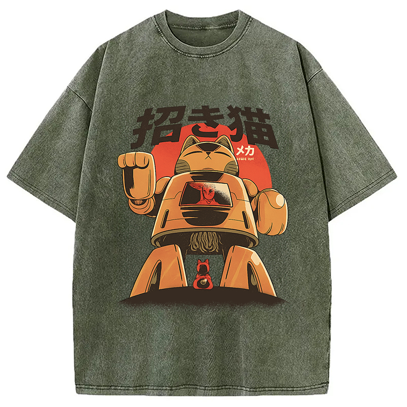 Modecanvas Mecha Cat Washed T-Shirt
