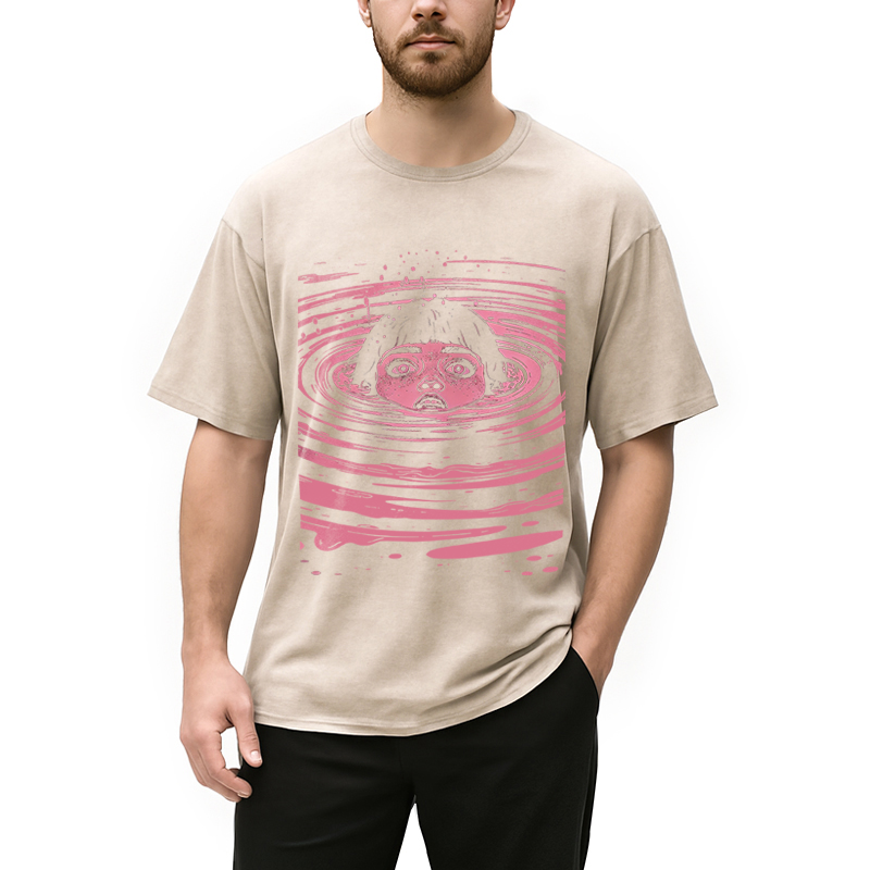 Modecanvas Drowning Girl Spiral DTG Printing Washed T-Shirt