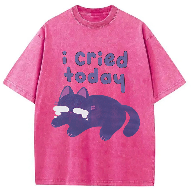 Modecanvas I Cried Today Cat DTG Printing Washed T-Shirt