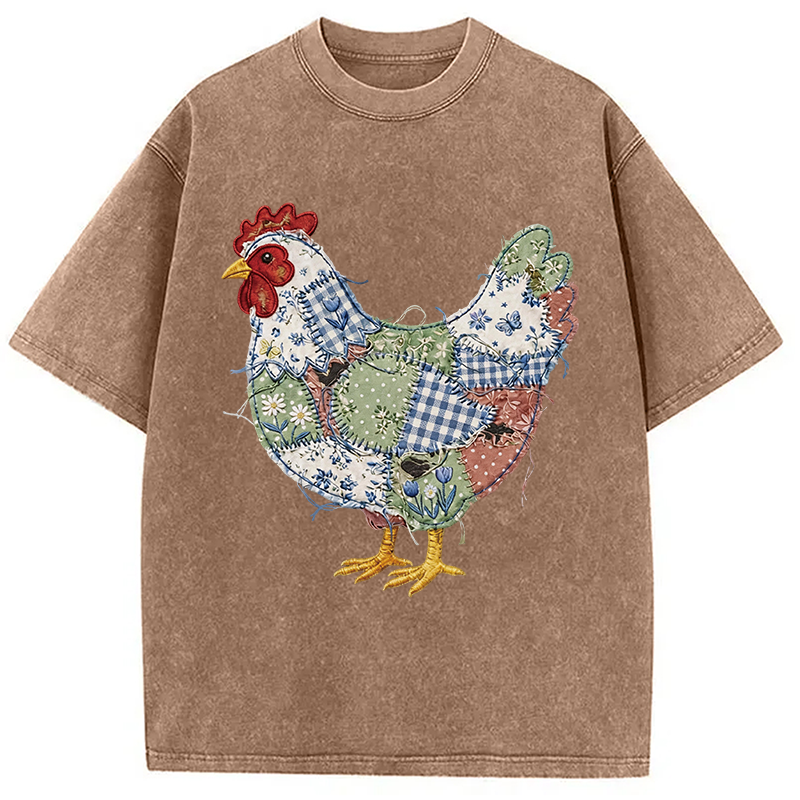 Modecanvas Patchwork Chicken DTG Printing Washed T-Shirt