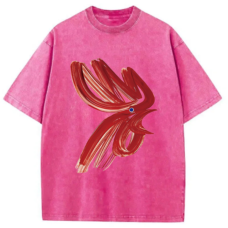 Modecanvas Calligraphy Art Chicken DTG Printing Washed T-Shirt