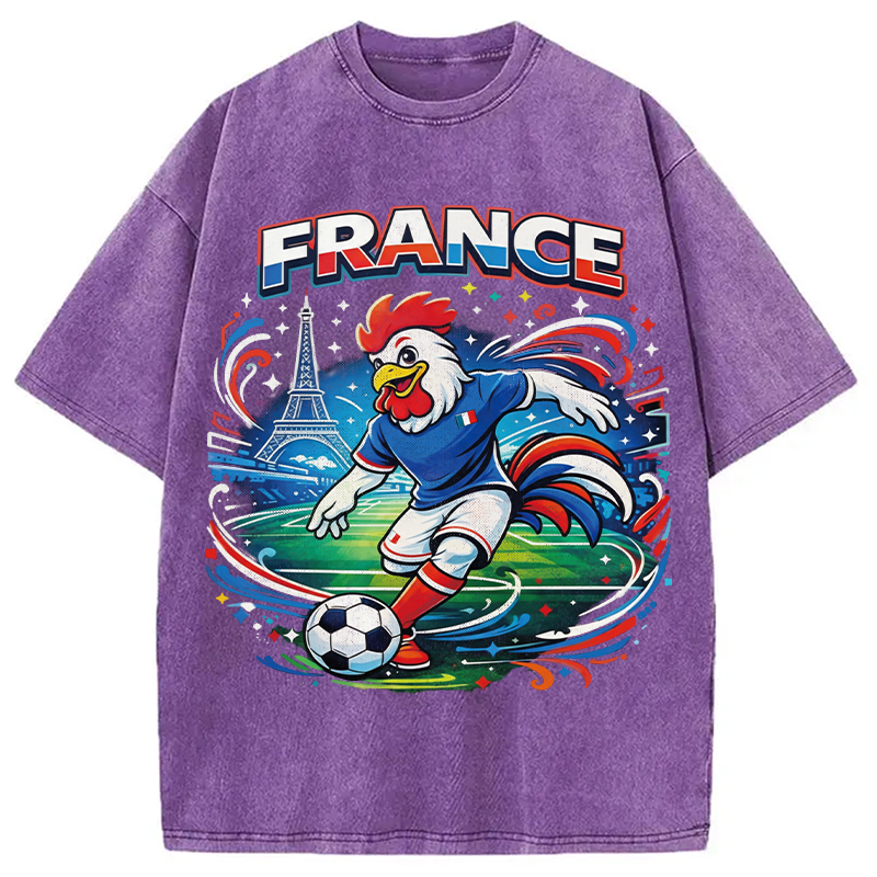 Modecanvas France Rooster Soccer DTG Printing Washed T-Shirt