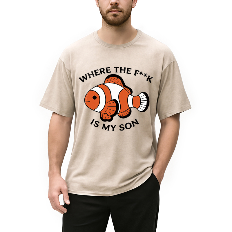 Modecanvas Where the F**k is My Son DTG Printing Washed T-Shirt-modecanvas